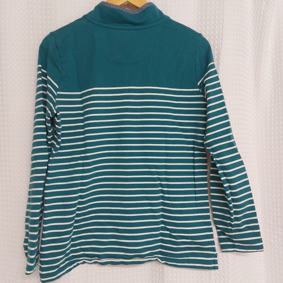 L.L Bean Teal and White striped Rugby Shirt - Picture 2 of 7